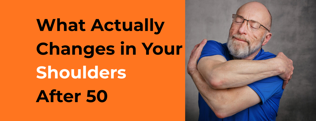 Man over 50 stretching shoulders, age-related shoulder mobility changes